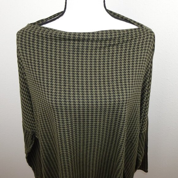 Bryn Walker Tunic Women's Plus Size 1X Green Black Dimitri Houndstooth Flawed - Picture 2 of 11